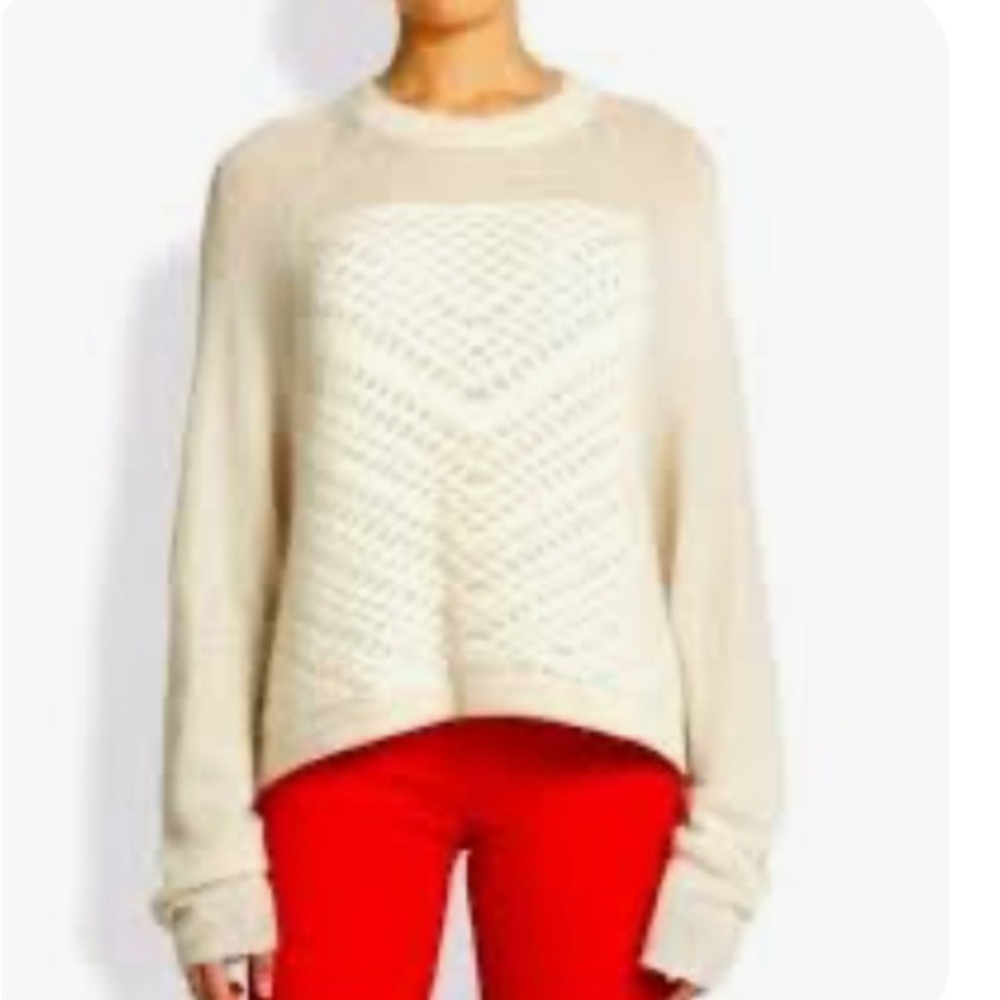 Helmut Lang Veiled Textured Sweater XS Petite Ivory Mohair Crewneck